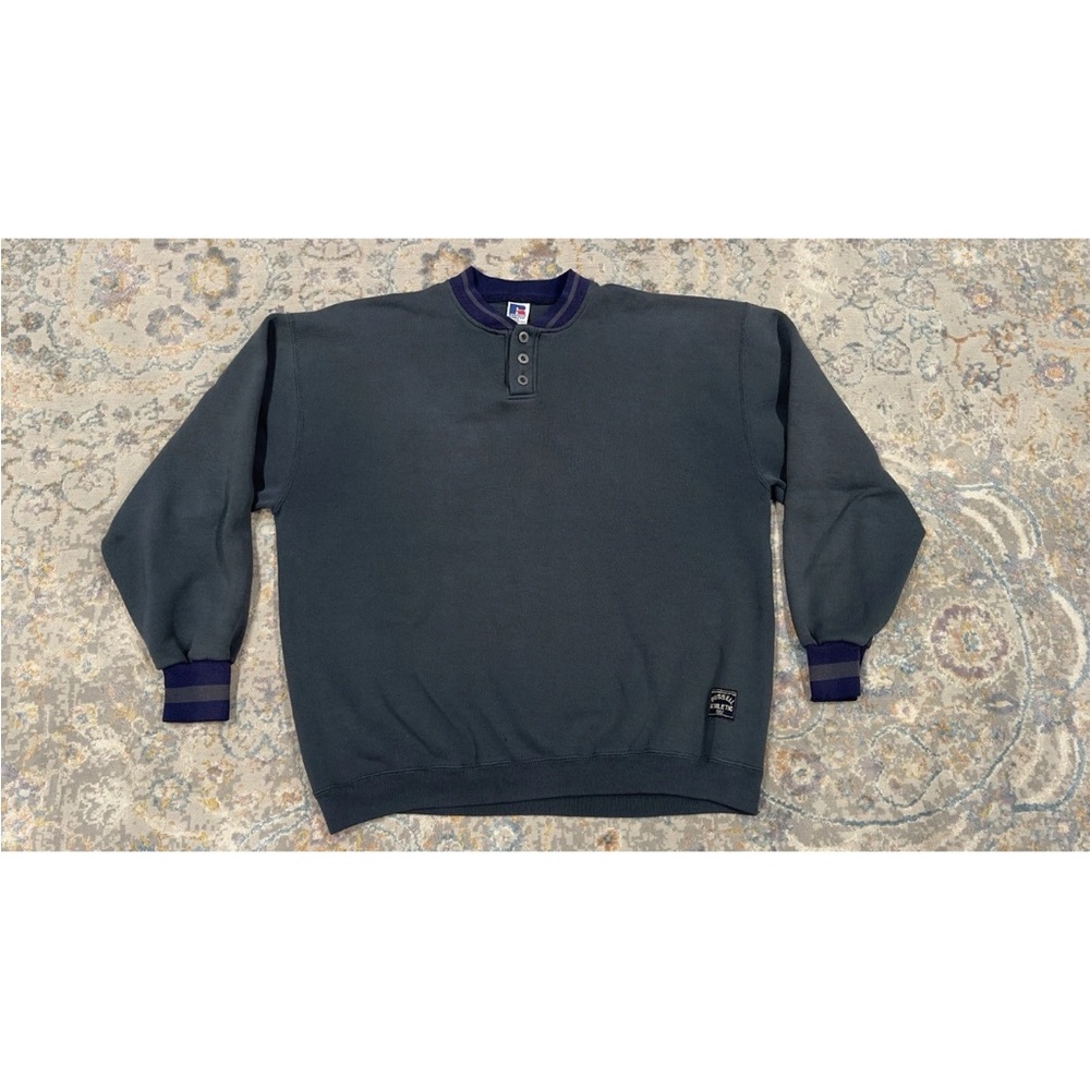Vintage Russell Athletic Sweatshirt Mens XXL Green Henley Pullover Made USA 90s